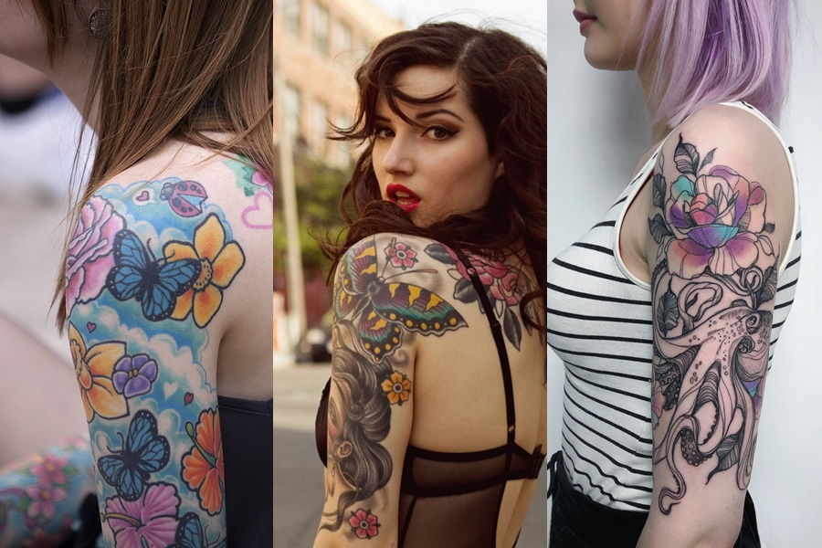 tatuagens coloridas de flores no braço
