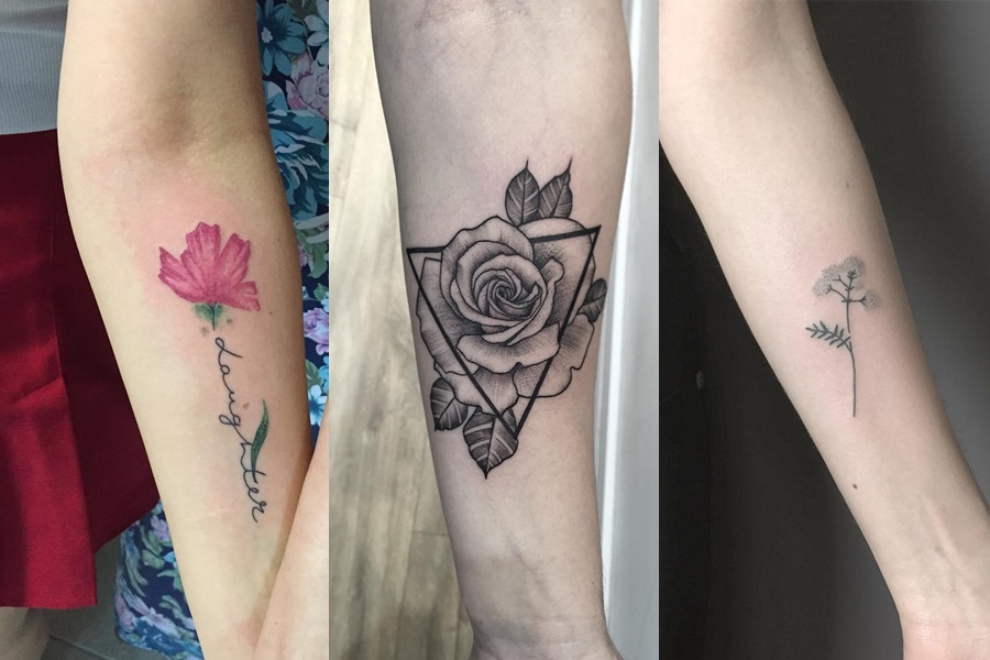 3 estilos de tatuagens de flores e rosas no braço