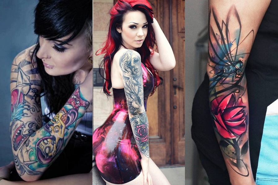 3 exemplos de mulheres com tatuagens no braço todo 