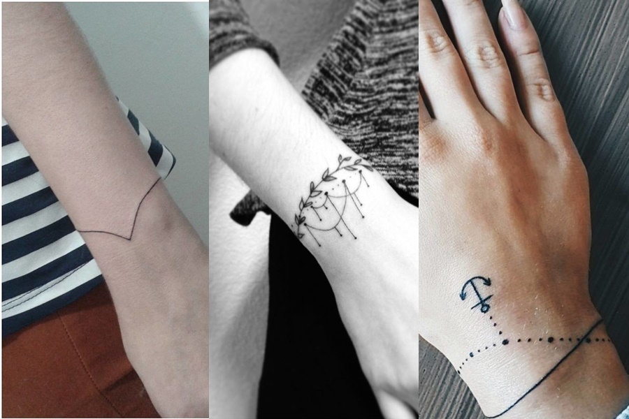 exemplos de tatuagens no braço bracelete com traços mais finos e delicados