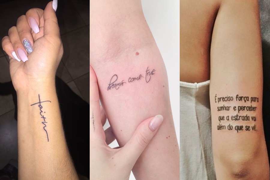 três estilos de tatuagem no braço de frases