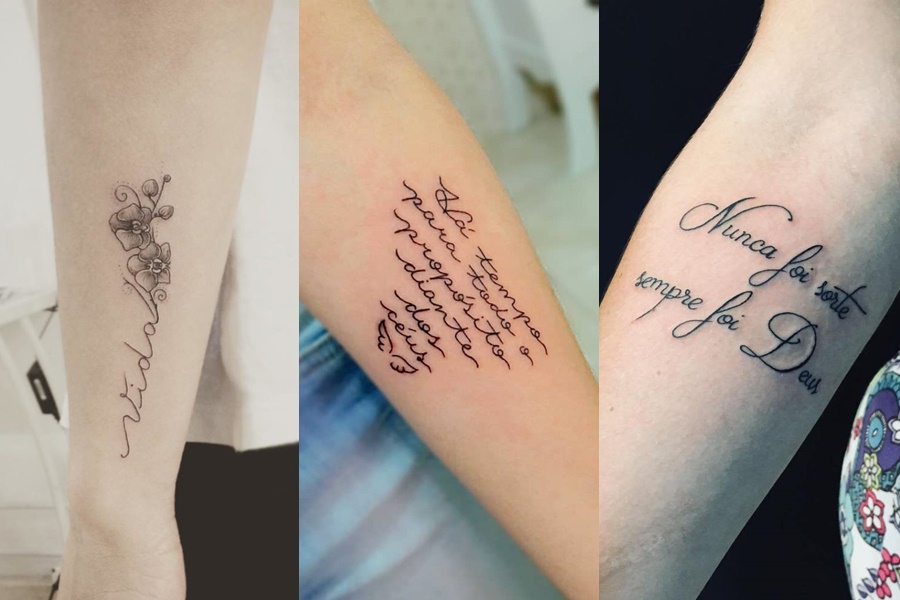tattoo de frases escritas no braço