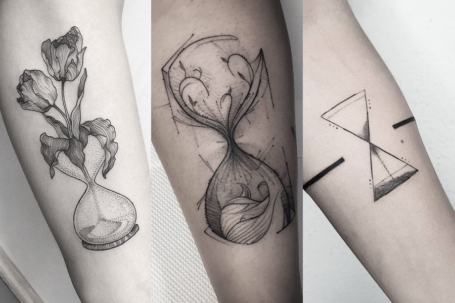 tatuagens no braço de ampulheta 
