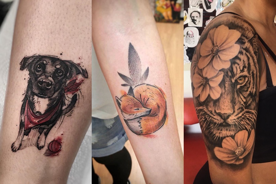 3 exemplos de tatuagens no braço de animais
