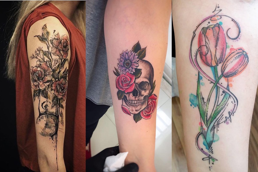 exemplos de tatuagem no braço de flores e rosas