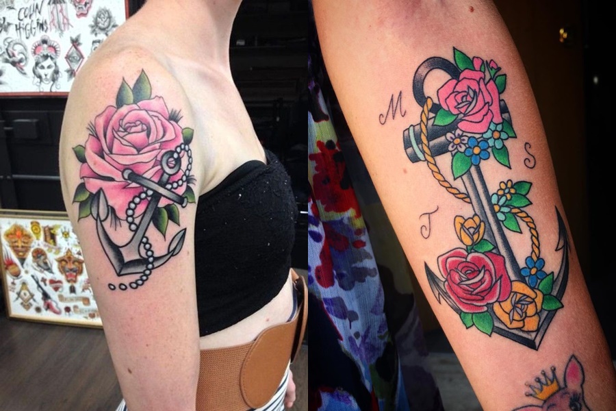 tatuagens de âncora com flores