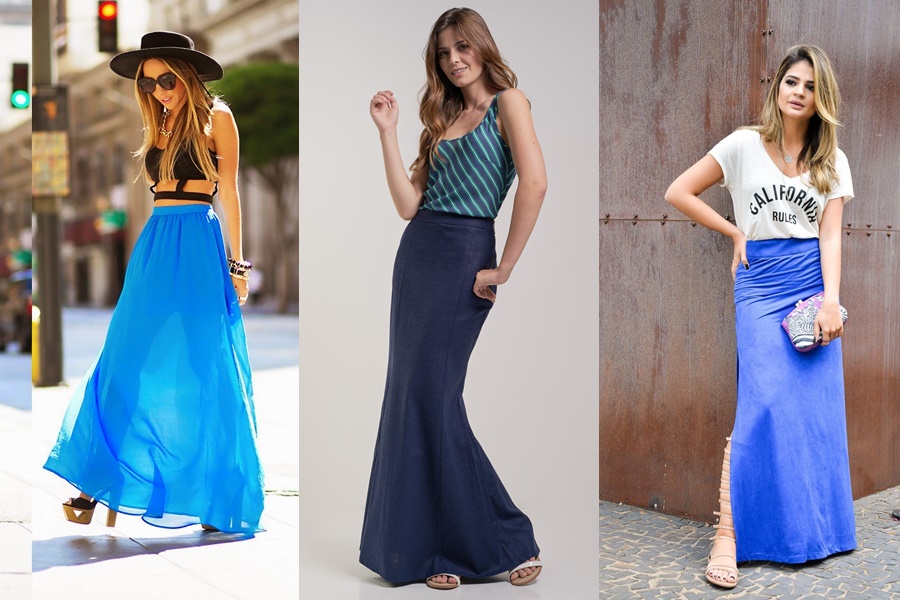 mulheres vestindo saia azul 
