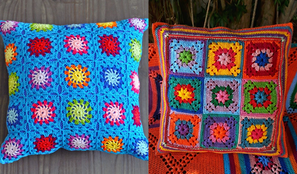 almofadas coloridas crochê 