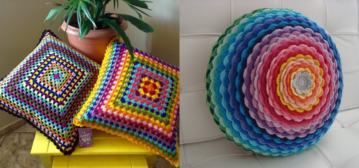 Almofadas de crochê coloridas